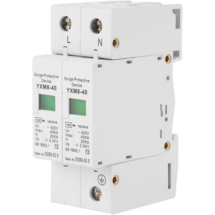 Dispositivo protector contra sobretensiones de 220 V, 2 polos y 40 kA. Protección contra sobretensiones de bajo voltaje para uso doméstico. Modelo YXM8.