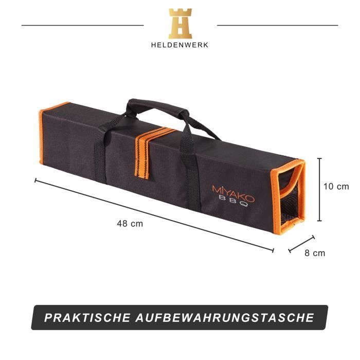 Conjunto de 5 peças de utensílios para churrasco - DEUBA - aço inoxidável - cabos antiderrapantes - bolsa de transporte dobrável