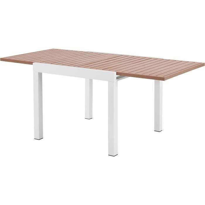 Mesa de jardín extensible CALVI - Rectangular - Tablero de aluminio con efecto madera - Capacidad para 6 personas