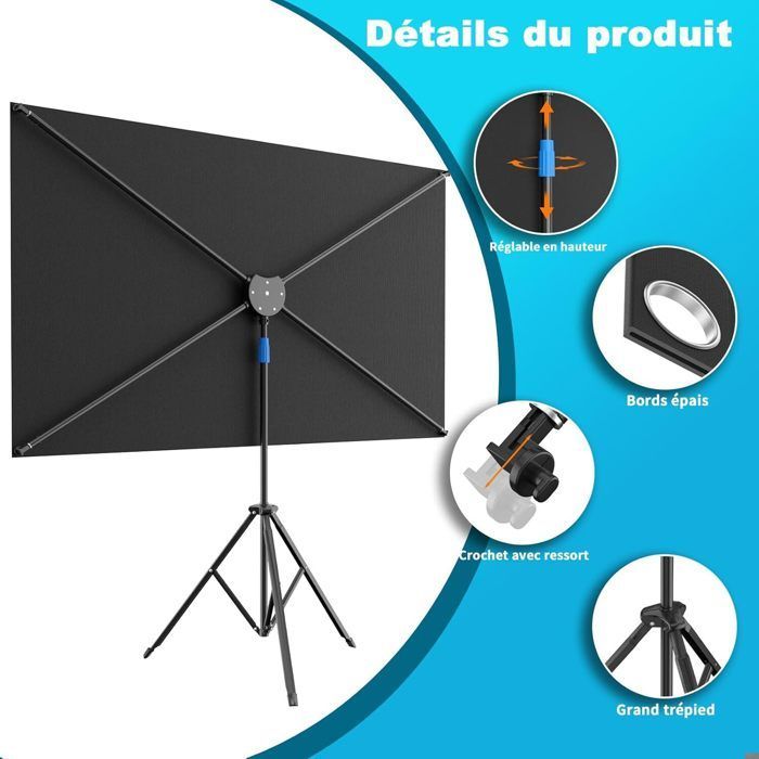 VISULAPEX 80”ALR Écran Videoprojecteur avec Trépied, 4K HD 16:9 Ecran de Projection, Léger Facile à Installer Eran Projecteur