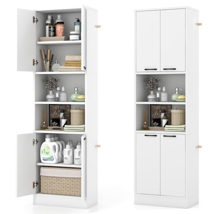 GIANTEX 6-Tier Kitchen Buffet, 190cm High - 2 Cupboards with 4 Doors + 2 Compartments - Bathroom Storage Unit - White