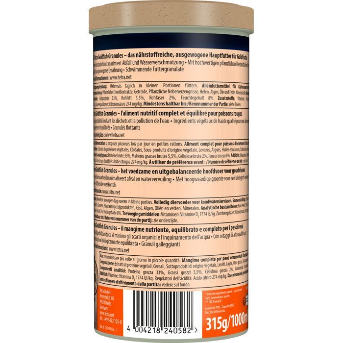 Mangime in pellet Tetra Fish - 1 litro - Alimento specifico per pesci d'acqua fredda - Peso inferiore a 1 kg