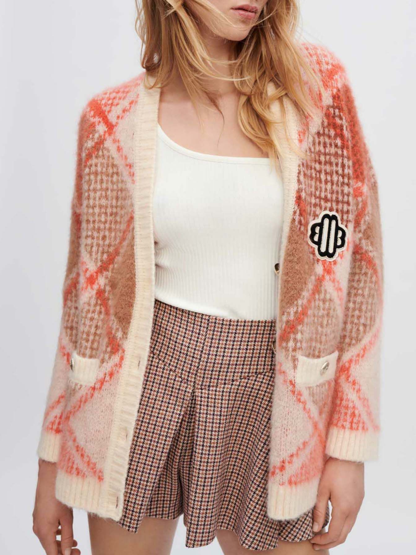 Zacht ruitvormig jacquard vest - Oranje
