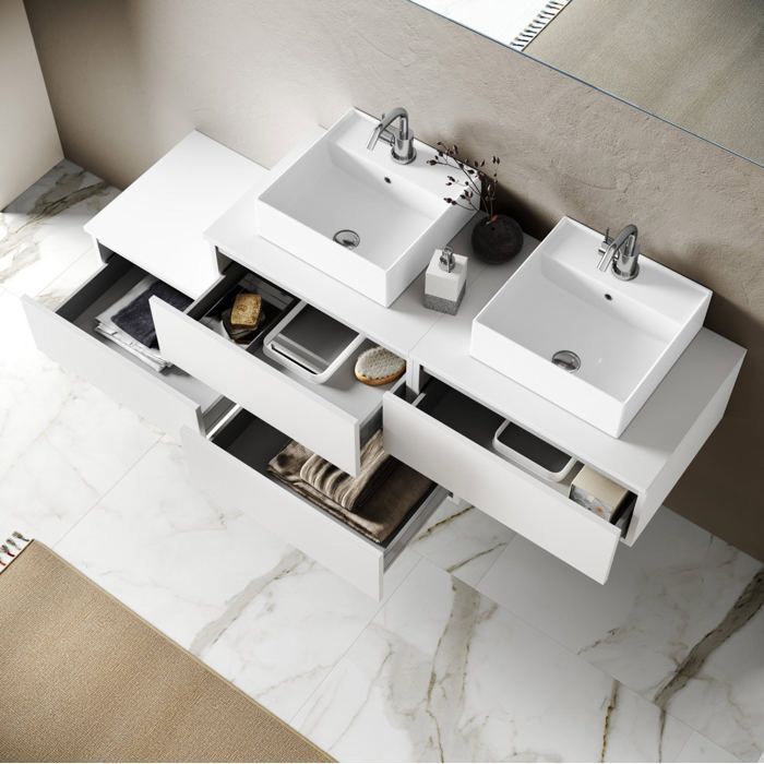 ASTRA 8-teiliges Badezimmer-Set mit Doppelwaschbecken, weiß