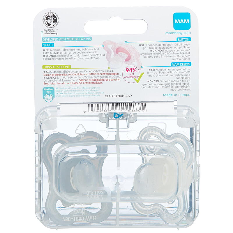 Ciucci Mam, confezione da 2, in silicone, per bambini da 0 a 6 anni.