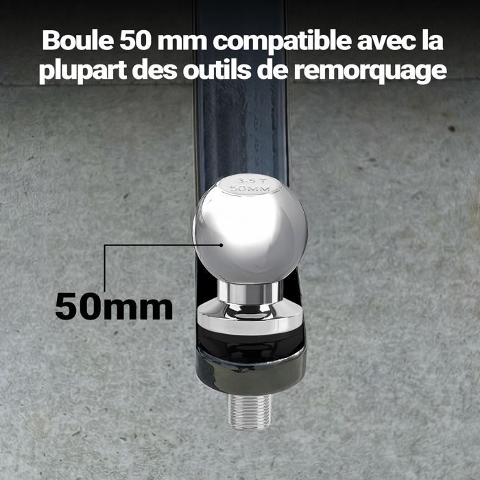 Sfera di traino Wiltec da 50 mm 3,5 t in acciaio al carbonio con testa a sfera dritta da 50/22 mm per gancio di traino.