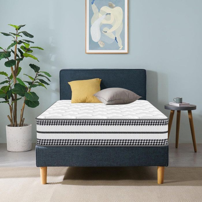 Colchón de 90x200 cm, 26 cm de grosor, espuma viscoelástica y muelles ensacados, 7 zonas de soporte, ergonómico, firmeza media, reversible.
