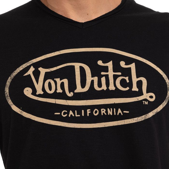 Vondutch - Men's Cotton T-shirt, Regular Fit, V-Neck, Short Sleeves - Black (Piece)