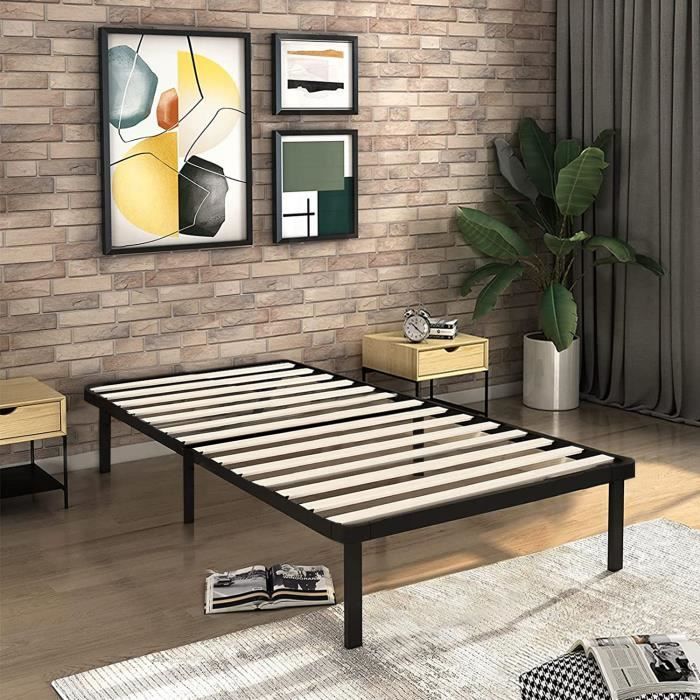 Base de cama de 90x190cm - Frixovel - Somier de láminas - 6 patas - 14 láminas - Negra