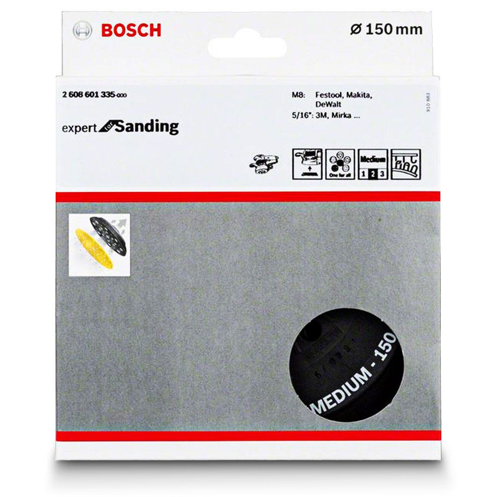 BOSCH 150 mm mittlere Exzenterschleifscheibe mit Klettverschluss und Schlaufe – Universal 2608601335
