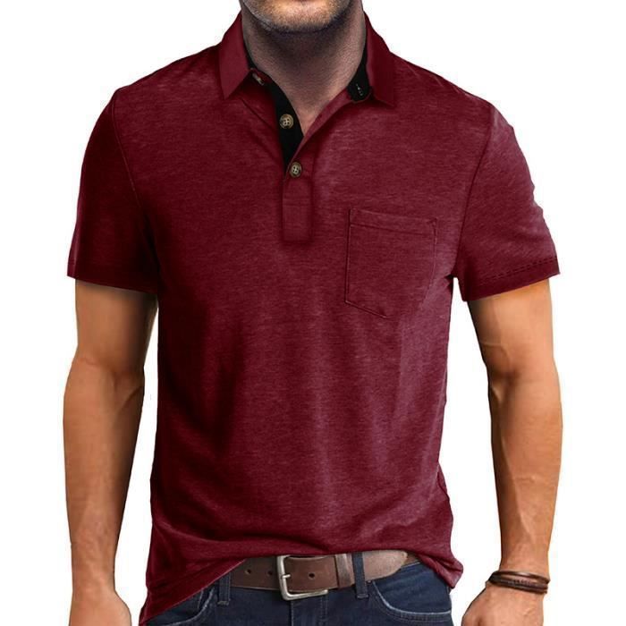 Polo de manga corta para hombre con cuello vuelto, cómodo, informal, de verano, tallas grandes - Borgoña - INSFITY - Corte ajustado - Adulto