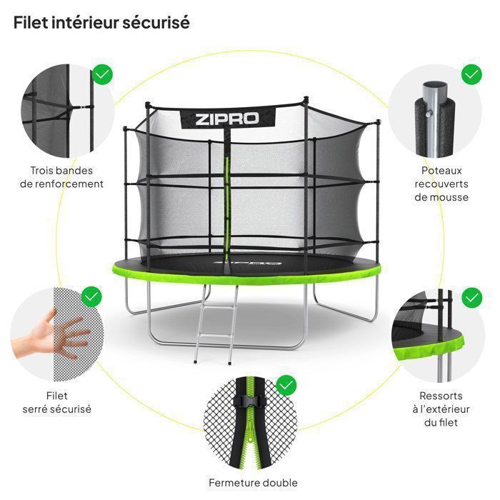ZIPRO JumpPro IN Trampoline - 10ft (312 cm) - 150 kg Load Capacity - CROSS-SECTION System - Safe - Outdoor