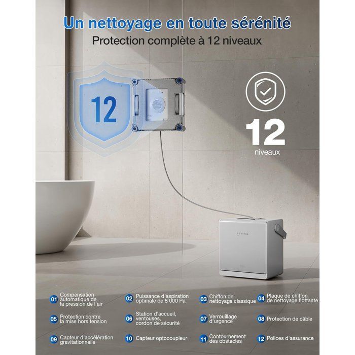 ECOVACS W2s OMNI - Robot Nettoyeur de vitres avec Station - Nettoyage Intelligent Bord à Bord TruEdge - Charge en Fonctionnement