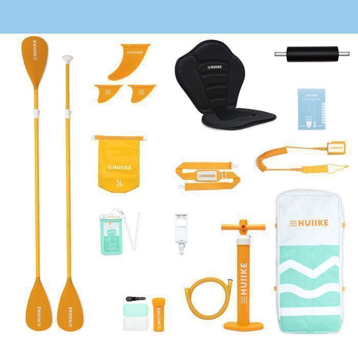Green Inflatable Adult Paddleboard with Quality Accessories - HUIIKE - Stand Up Paddleboard with Double Paddle and Kayak Seat