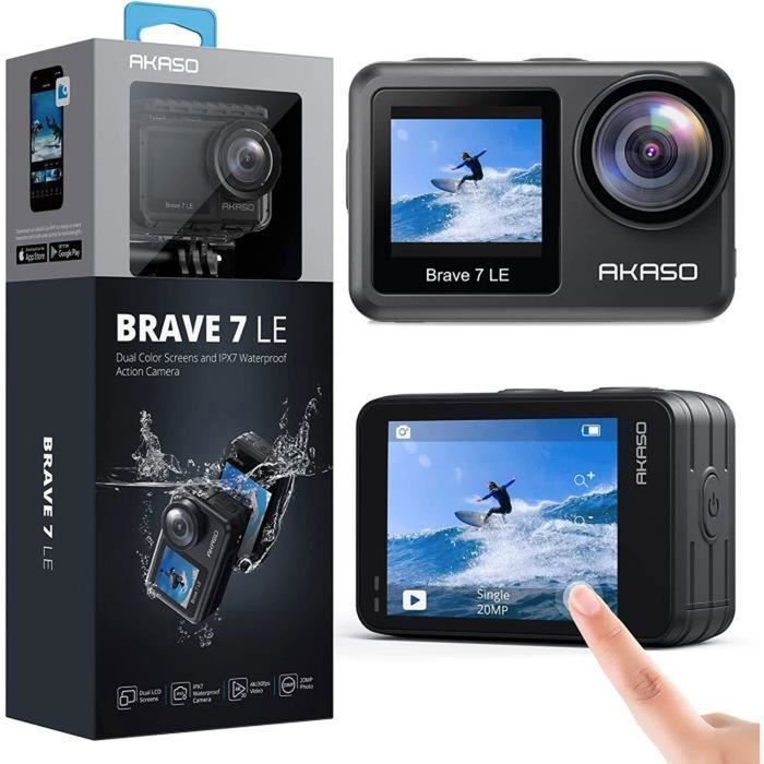 AKASO Brave 7 Le Caméra Sport d'action WiFi 4K 30FPS 20MP &Écran Tactile et EIS 2.0 Caméra sous-Marine 40M Avec 32G Carte Noir