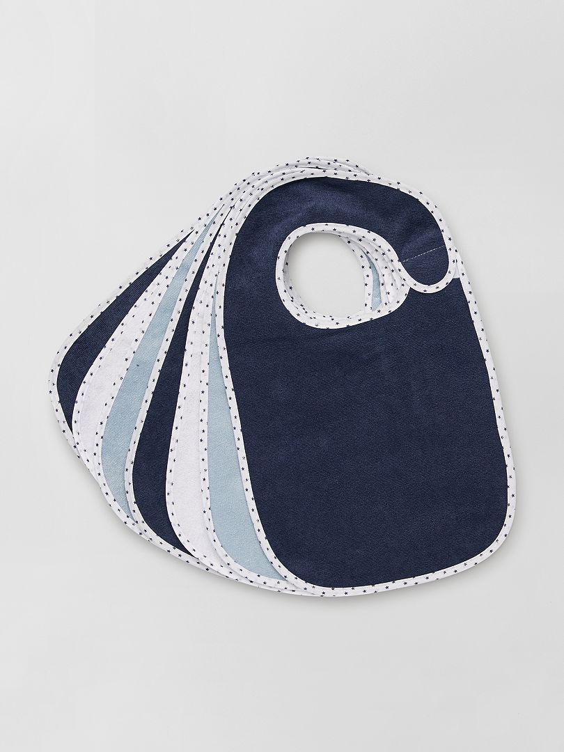 Set van 7 gevoerde badstof slabbetjes - BLAUW