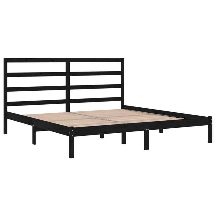 Cama de madera negra de 200 x 200 cm - Estable y duradera - Estructura de cama - Colchón no incluido - Madera maciza de pino negra de 200 x 200 cm