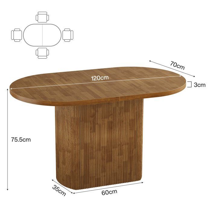 Ovaler Esstisch – 120 x 70 x 75 cm – Küchentisch aus Holz – für 4 Personen, geeignet für Esszimmer, Küche und Wohnzimmer, Braun