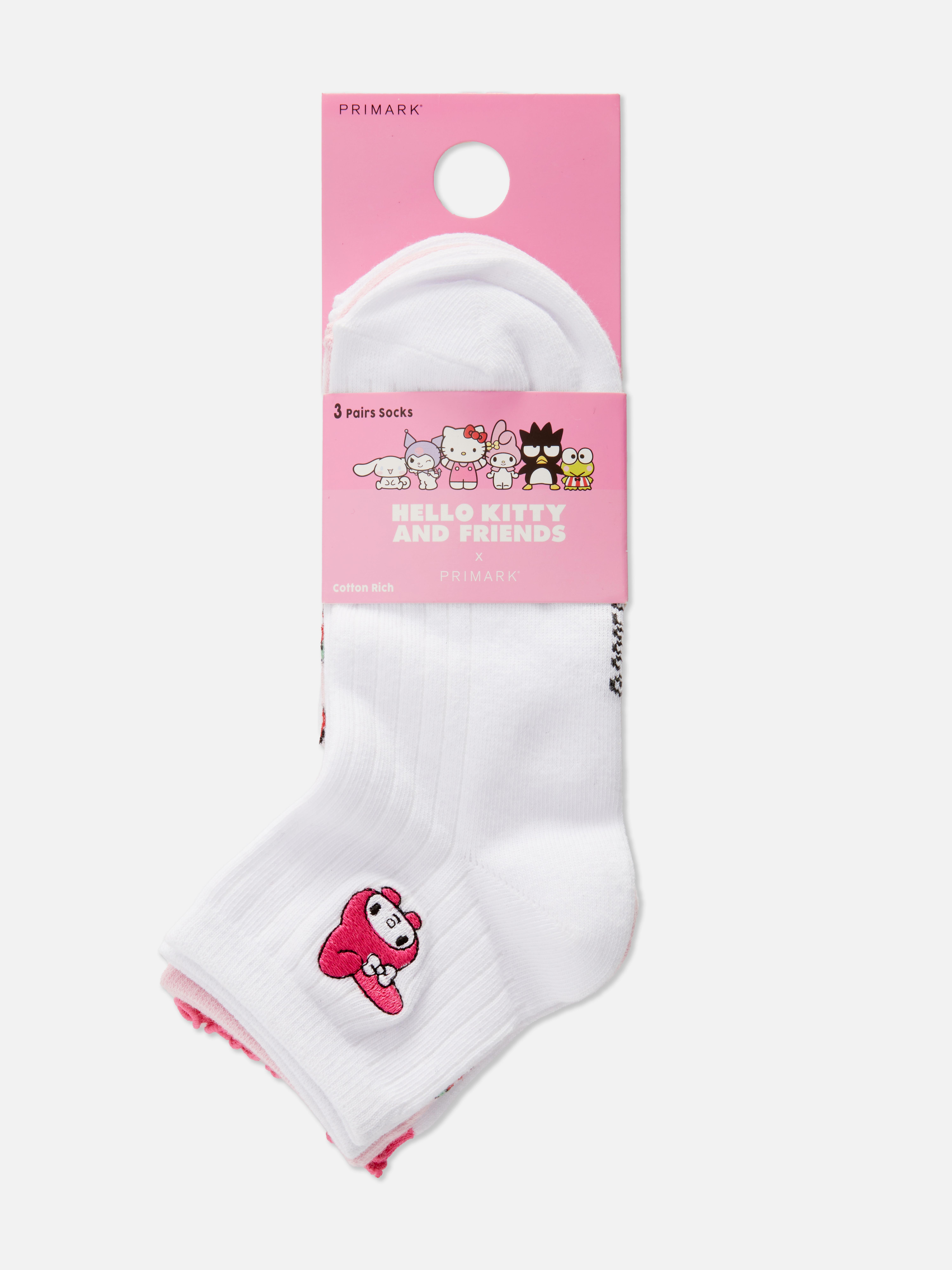 Șosete până la gleznă Hello Kitty My Melody, 3 perechi de șosete până la gleznă cu trei modele diferite Hello Kitty My Melody