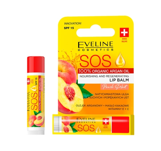 Eveline Cosmetics SOS Argan Oil odżywczo-regenerujący balsam do ust SPF15 Peach Sorbet 13,9 g
