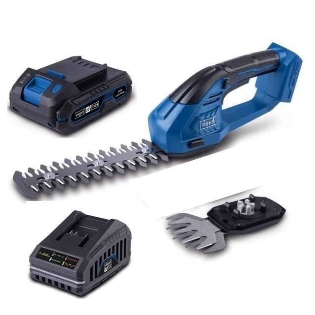Scheppach 20V IXES Grass Trimmer/Hedge Trimmer Pack C-HTGS200-X - Hardened Steel Blade + 2Ah Battery + Charger