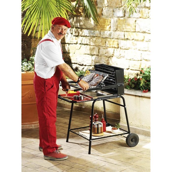 Barbecue à charbon SOMAGIC RAYMOND - Grill et rôtissoire - Surface de cuisson 46,5 x 26 cm - Noir et rouge