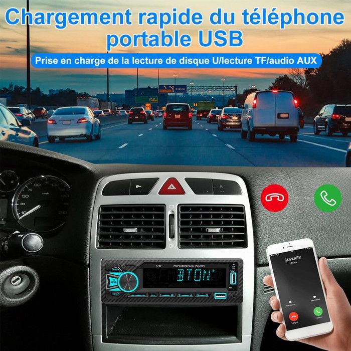 Radio Bluetooth para coche, radio estéreo a color de 7 pulgadas con asistente de voz + aplicación, radio Bluetooth para coche / MP3/WMA/WAV/FLAC/APE