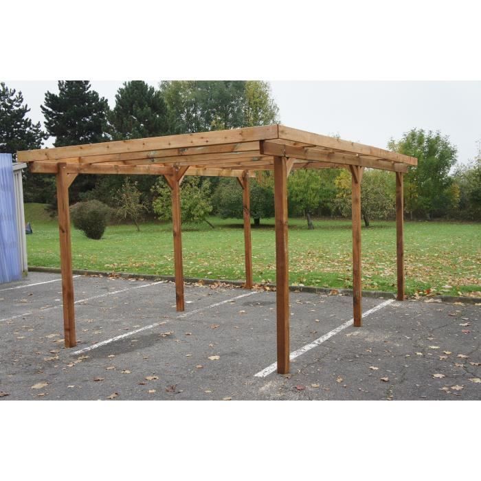 Tettoia per auto in legno massello Delahaye - CHALET & JARDIN - Rettangolare - Trattata in autoclave di classe III - 305x500x253 cm