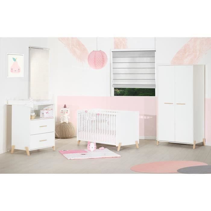 BABYPRICE JOY NATURAL Baby Cot 60*120cm + 2-Door Chest of Drawers with 1 Niche