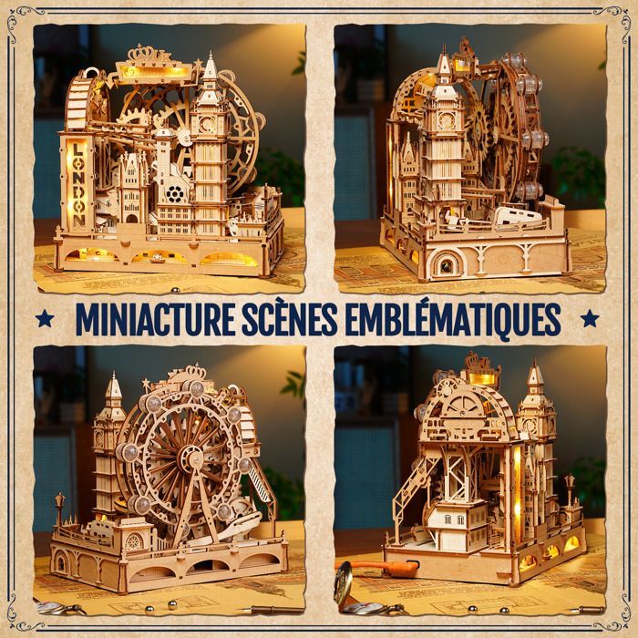 Puzzle 3D en bois à construire - ROBOTIME Circuit de billes de Londres, cadeau pour adolescents et adultes