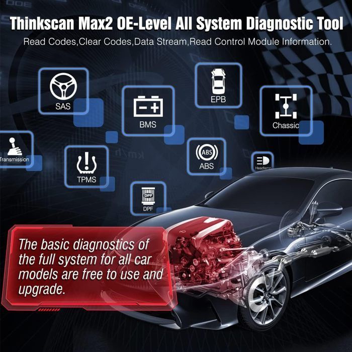 Herramienta de diagnóstico para automóviles - THINKCAR - Thinkscan Max 2 - Diagnóstico completo del sistema - 28 reinicios - Wi-Fi y Bluetooth
