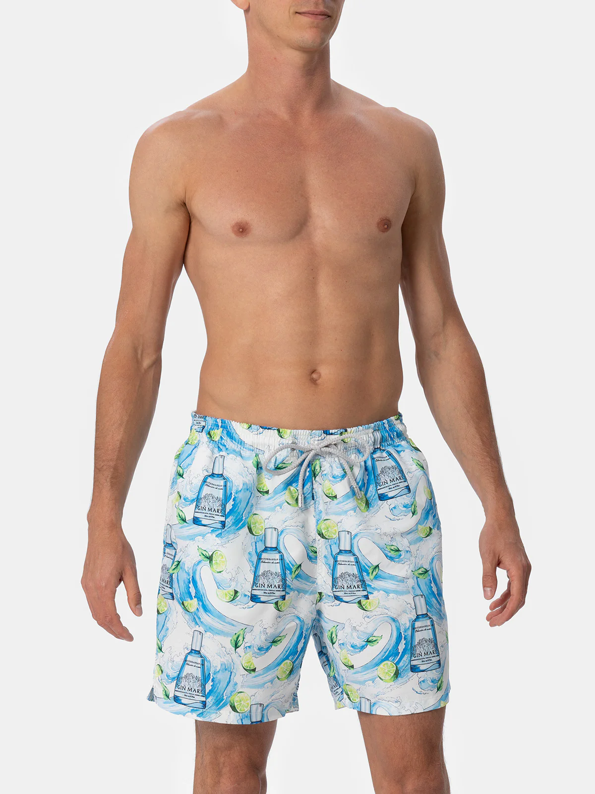Man Gustavia Mid-Length Swim Shorts | Gin Mare All-Over Print Special Edition | Elastic Waistband, Adjustable Drawstring | MC2 Saint Barth