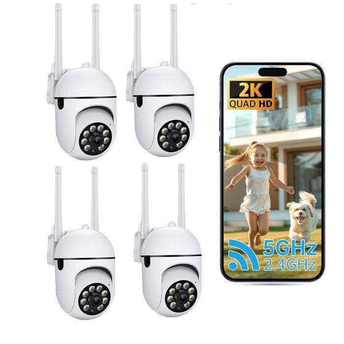 4-Pack WiFi 1080P Surveillance Cameras - 360° Pan-Tilt, Color Night Vision, Motion Detection, Two-Way Audio