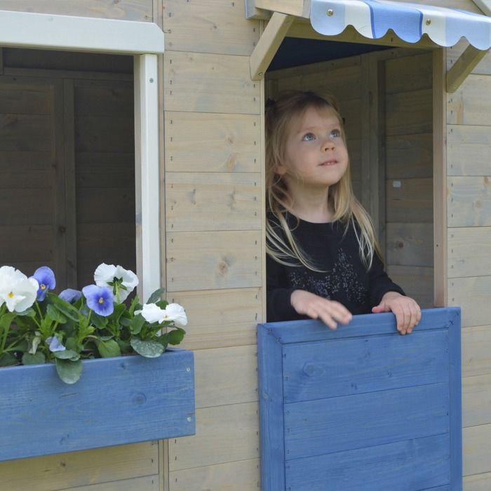 Kangui - Casetta da gioco per bambini all'aperto - Casetta in legno con pavimento - Tetto impermeabile - Blu e bianco
