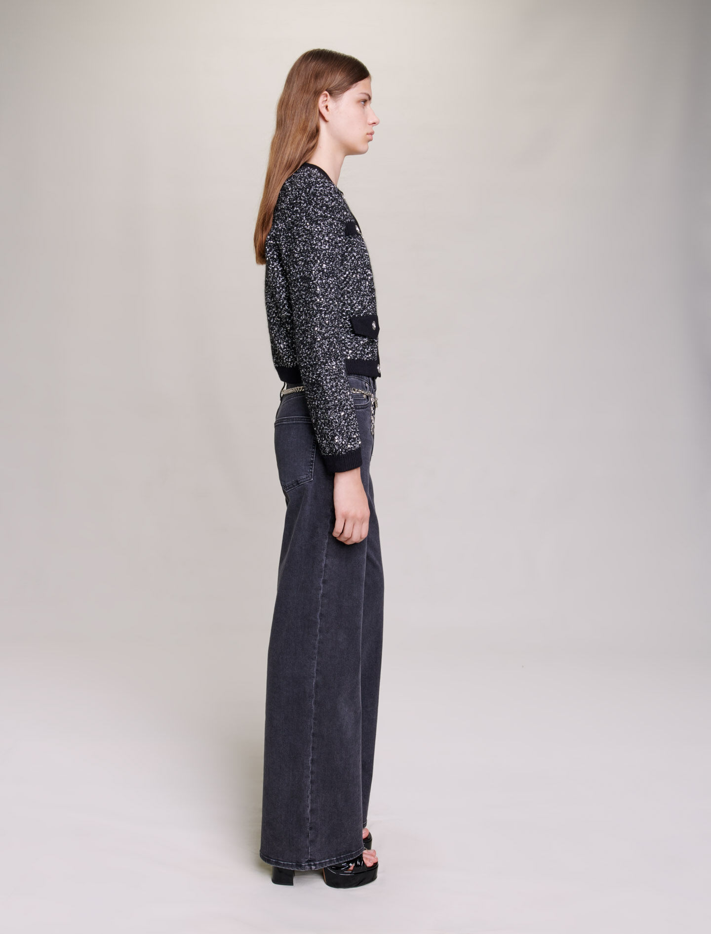 Kort vestje met tweed-effect - Zwart