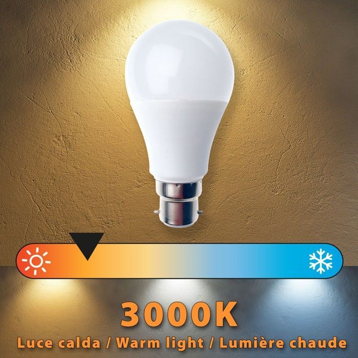 Lampadina LED SMD, standard A60, 9W / 820lm, attacco B22 (Francia), 3000K