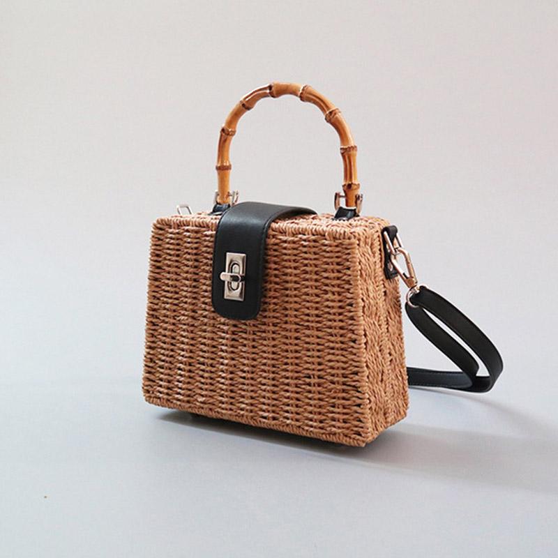 Sac bandoulière d'été grande capacité pour femme, en paille, avec poignée en bambou, style vintage, idéal pour les voyages et les vacances.