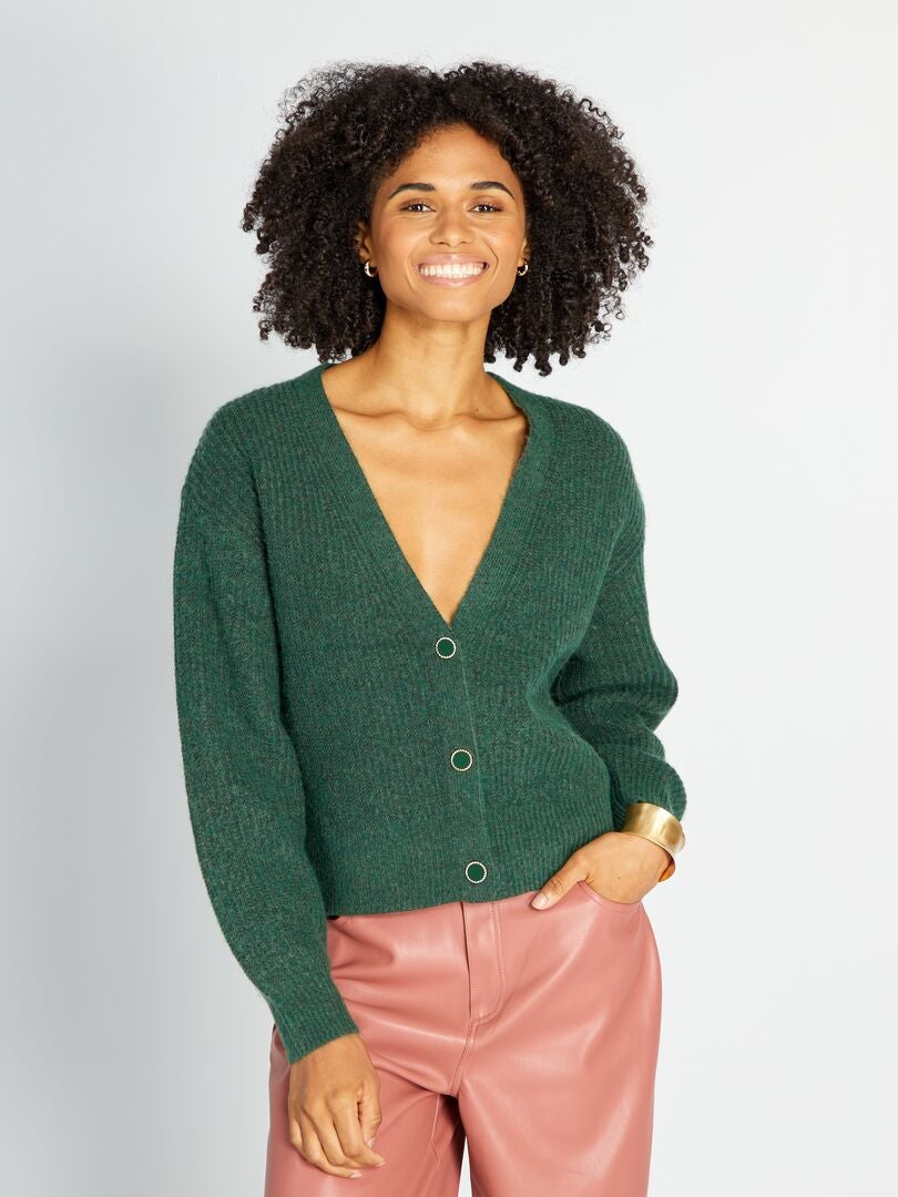 Cárdigan de punto grueso con botones estampados - Verde