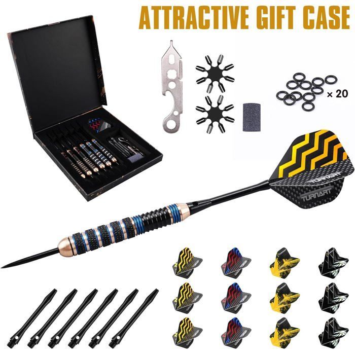 Fléchettes Pointe Acier,Jeu de fléchettes en Laiton pour Jeu de fléchettes en soies,3 pièces de 20 grammes et 3 pièces de 22 grammes
