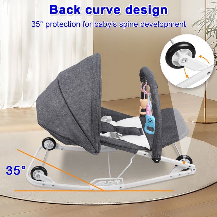Hamaca para bebé 3 en 1 - MIPAN - Hamaca para bebés de 0 a 30 kg - Con juguetes + mosquitera + silla de paseo y ruedas - Gris