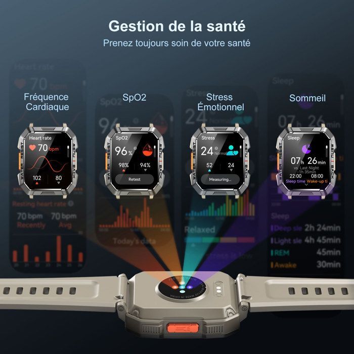 Smartwatch masculino Blackview - Bateria de 900 mAh - Bússola - Lanterna - Compatível com Android, iOS, Samsung e Huawei