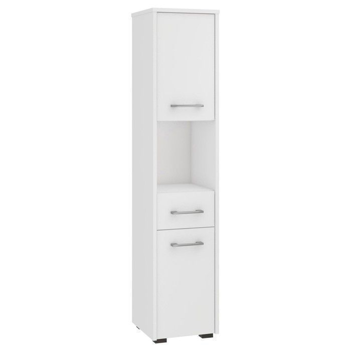 AKORD FIN Witte Badkamerkolom 30 cm 2 Deuren 1 Lade Witte Front 5 Planken 30x30x140 cm