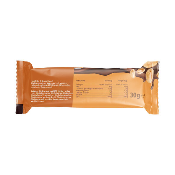 Organické veganské čokoládové tyčinky, arašídy a smetana, balení 12 kusů (12 x 30 g = 360 g)
