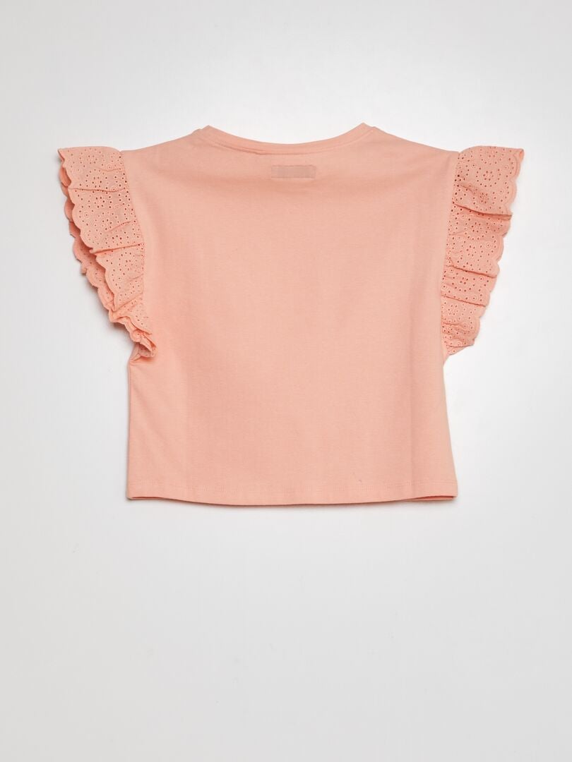 Camiseta con mangas bordadas con puntada inglesa - ROSA