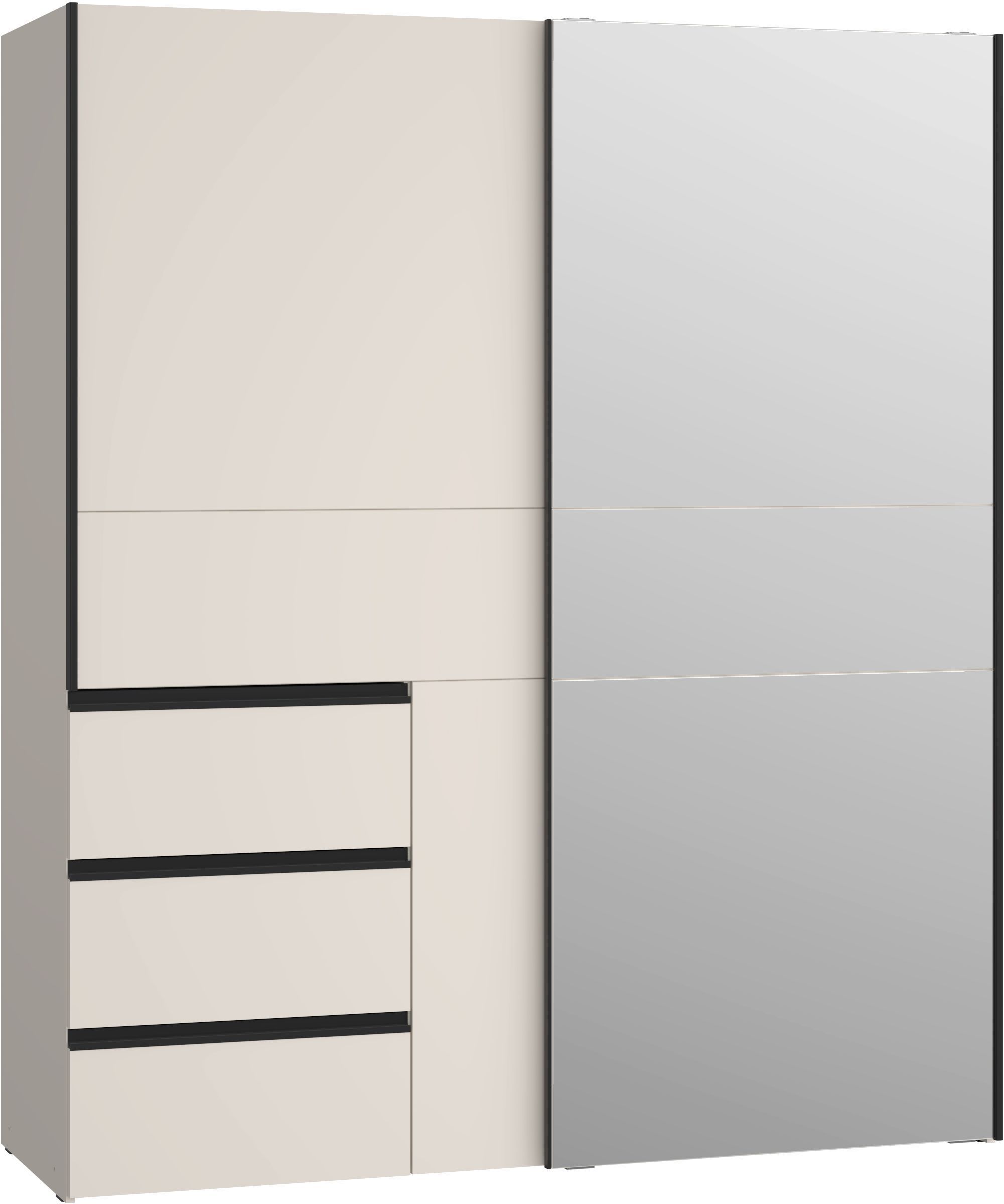Armario - 2 puertas correderas, 3 cajones - Acabado arena y espejo - 170,3 x 61,2 x 200,5 cm (ancho x profundidad x alto) - WINN 2