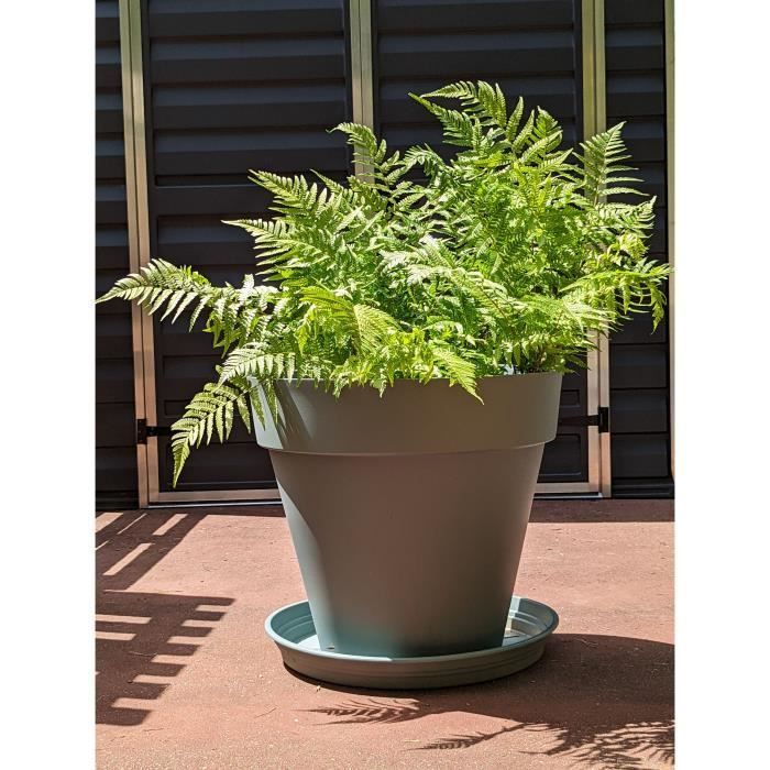 Pot de fleurs rond RIVIERA SOLEILLA - Plastique 100% recycleble - D59 x H54 - Vert argile