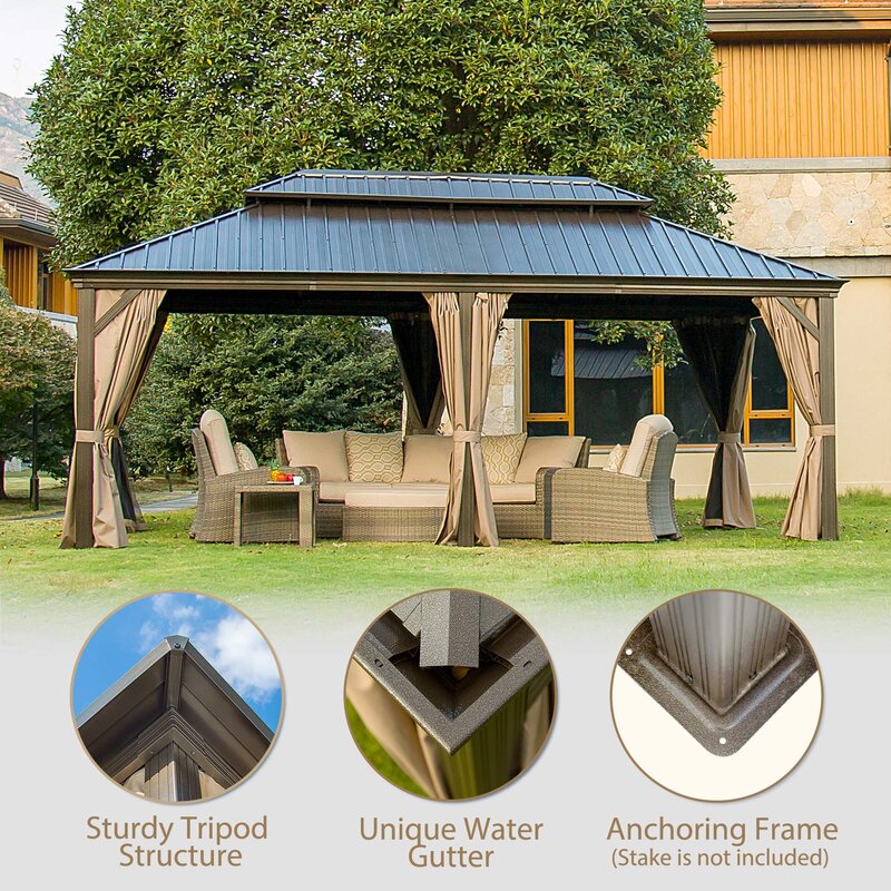 Calaro 19,5 Fuß B x 11 Fuß T Verzinkter Stahl-Terrassenpavillon