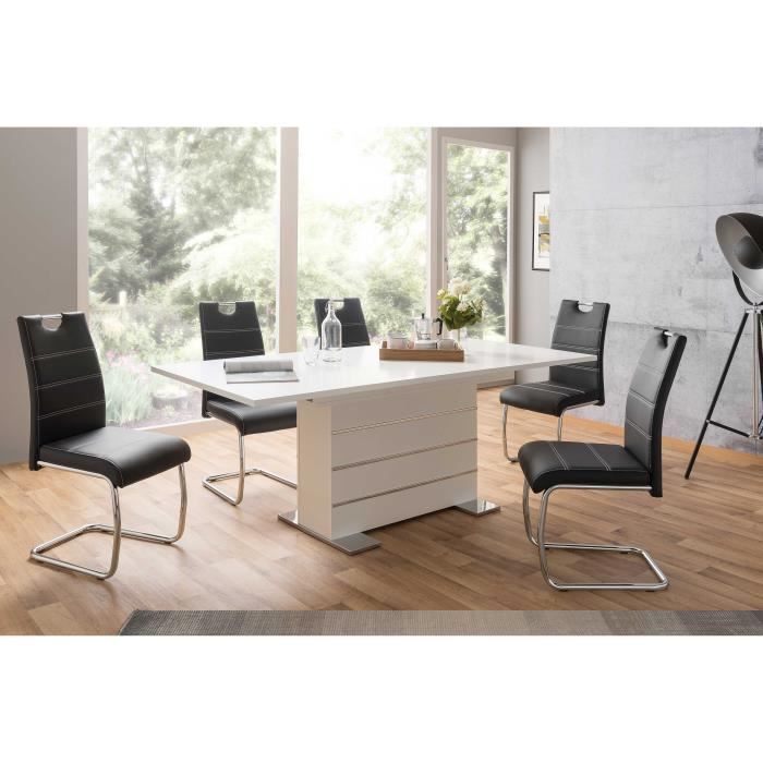 Uitschuifbare tafel voor 6-8 personen - Rechthoekig - Melamine gecoat spaanplaat - Mantova - Wit en aluminium - L 160-200 x B 90 x H 75 cm