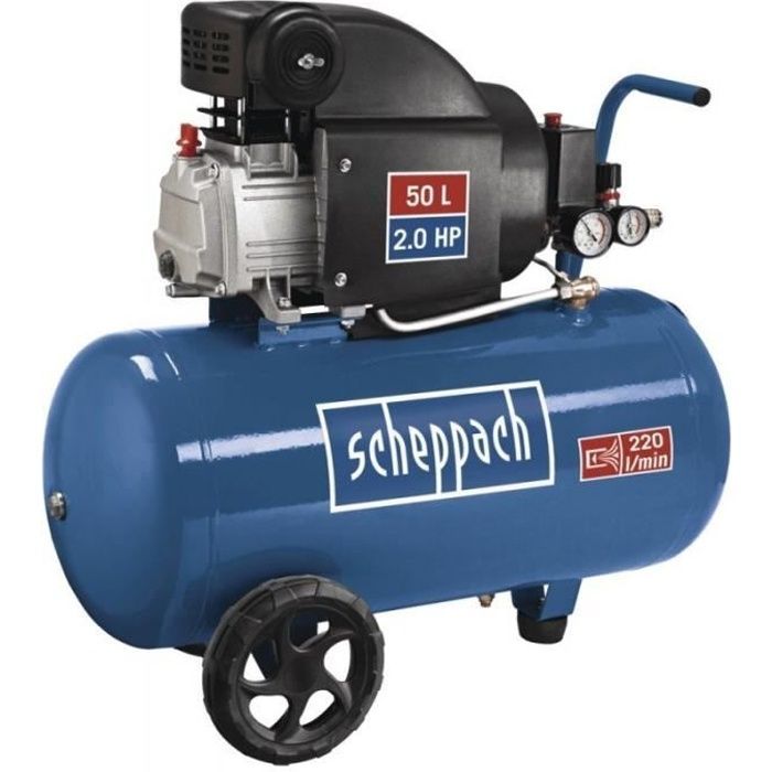 Scheppach HC54 Horizontal Air Compressor - 50L - 1500W - 8 bar - 2 HP