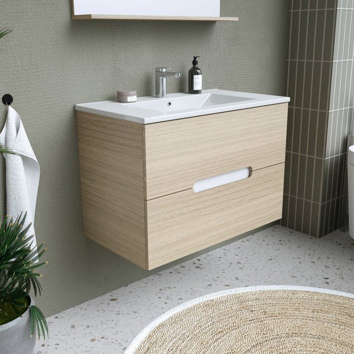 Mueble de baño con lavabo - Madera - Ancho 80 x Profundidad 45 x Alto 55 cm - Espejo - PILL